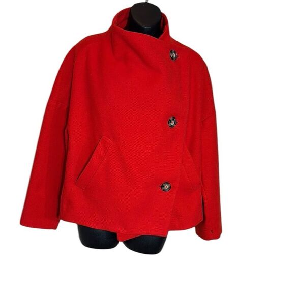 Anthropologie women’s xs Sascha assymetrical button front coat red chic - Picture 3 of 14